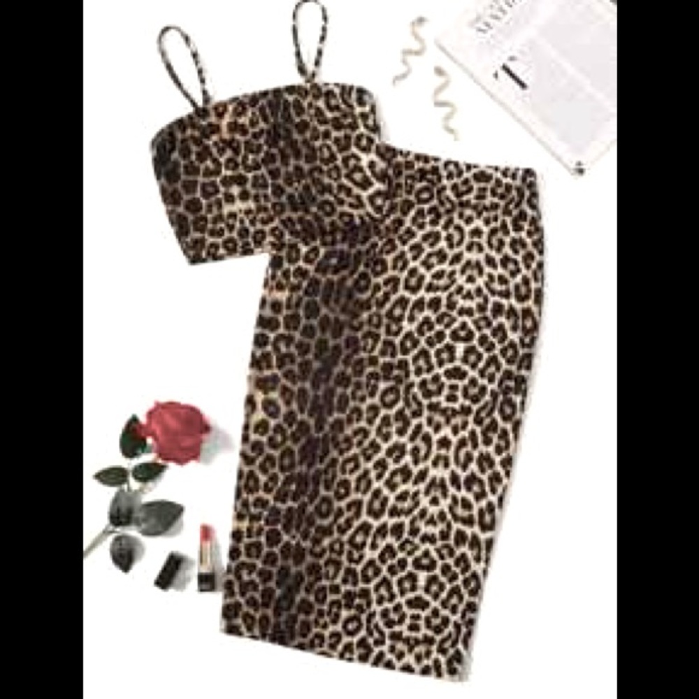 SHEIN Leopard Print Crop Cami Top & Shirt Set